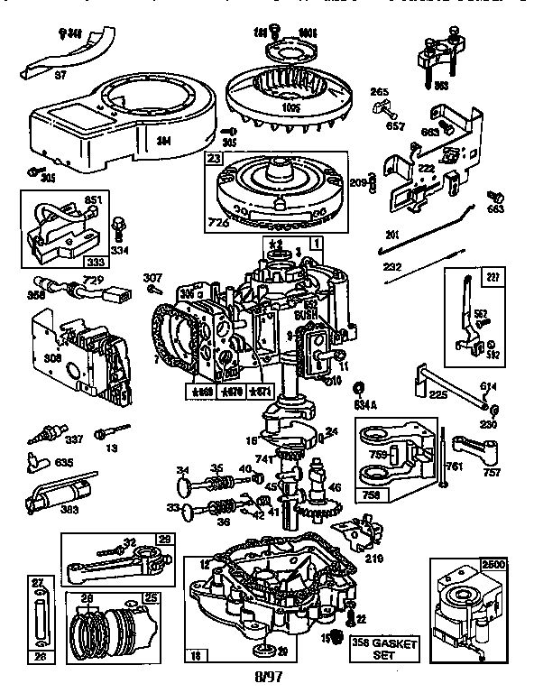 Engine Diagram and Parts List for 289707-0179  Briggs and Stratton Engine